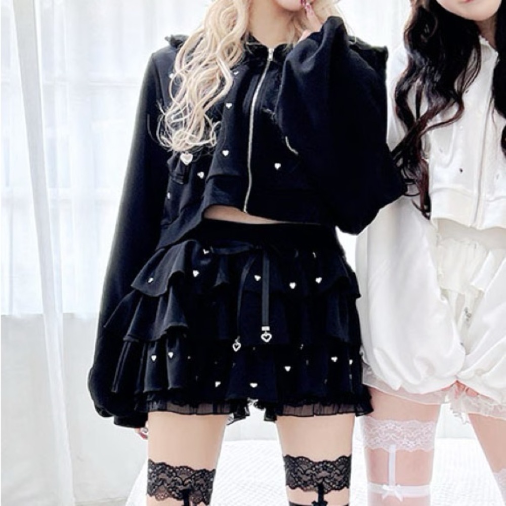 Ma*rs Princess Melody black ruffle skort hoodie set gyaru jirai kei kawaii y2k